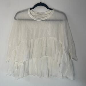 Chloe Ready to Wear White Plisse Ruffled Top Sz 42 XL 100% Cotton Blouse Gauzy